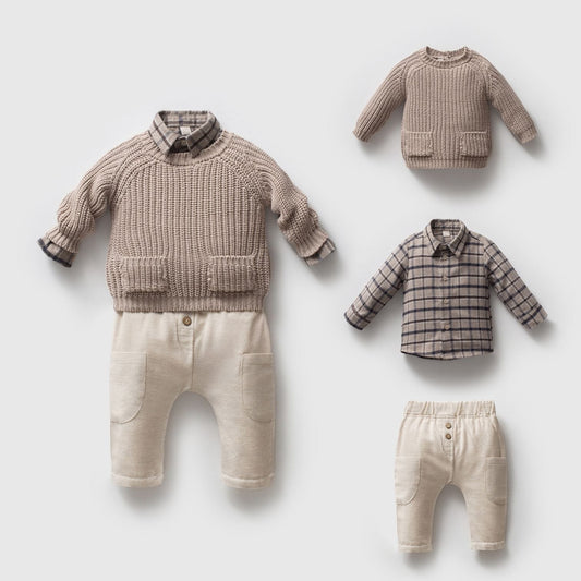 Knit sweater and shirt outfit