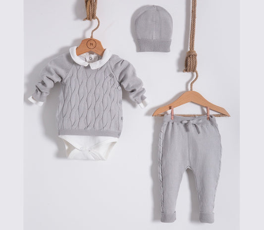 Cable-knit grey set baby boy