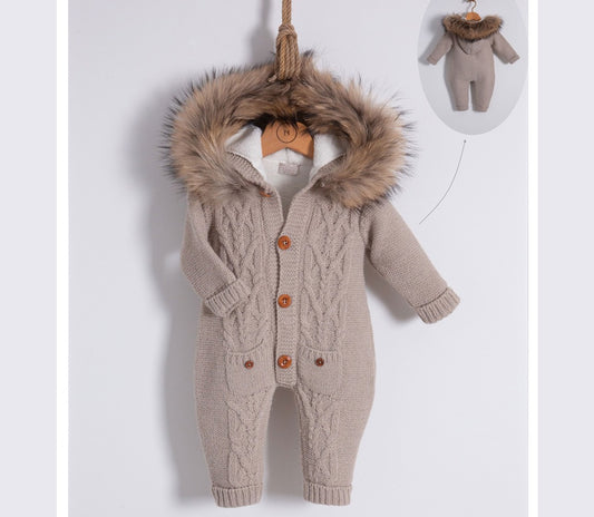 Juimpsuit taupe with fur - Liam & Lilly