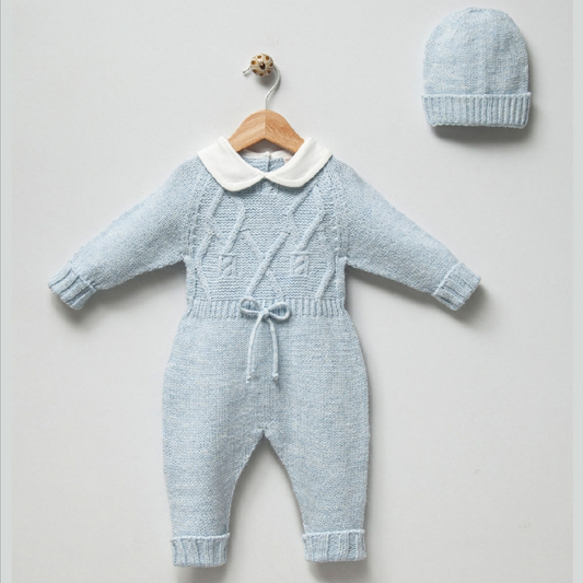 Knitted onesie with a beanie
