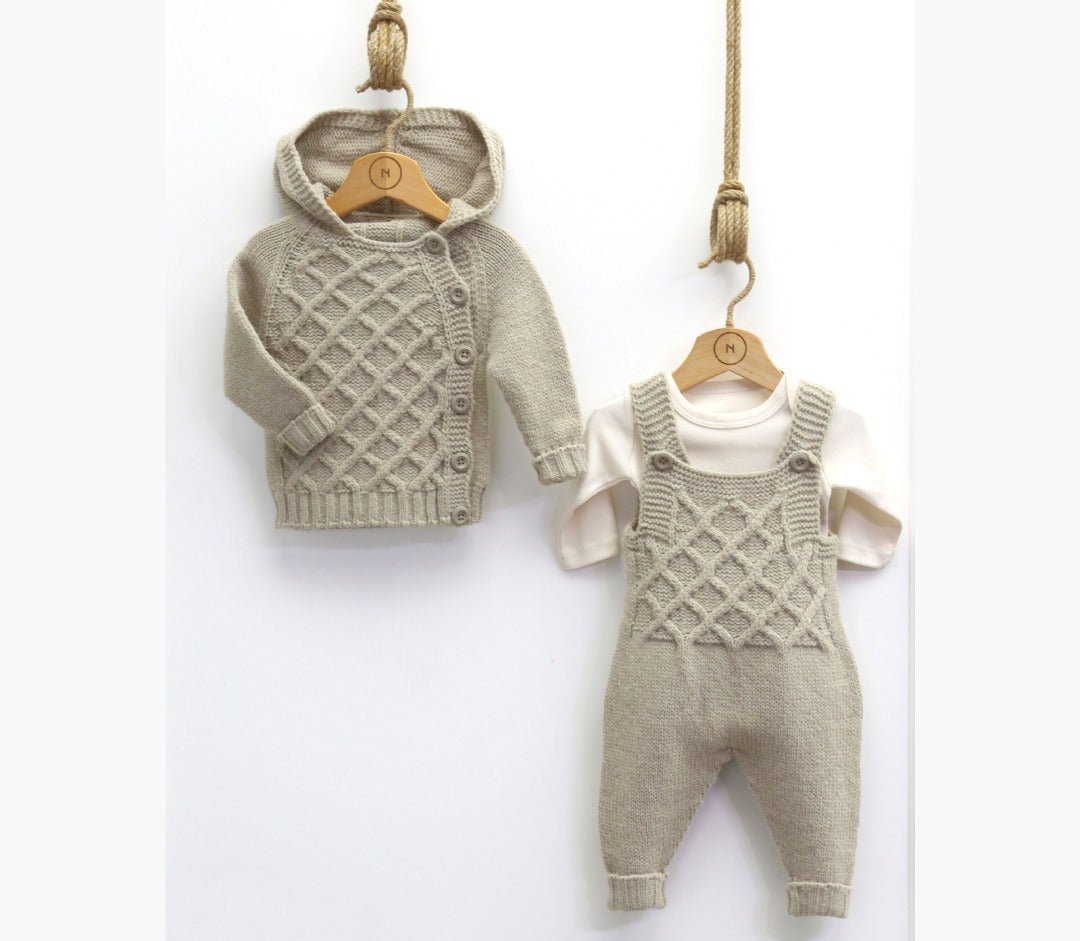 Baby boy dungarees with cardigan pistachio