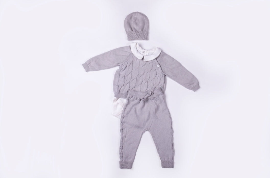 Cable-knit grey set baby boy