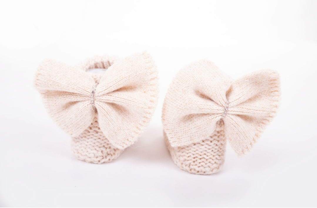 Booties with a bow and rhinestones